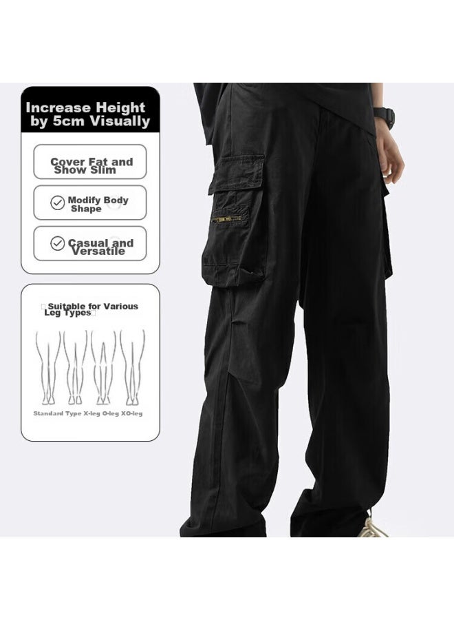Homlean American-style Functional Cargo Pants For Men, Summer Straight-leg Retro Wide-leg Paratrooper Casual Trousers, 113 Black XL - Image 2
