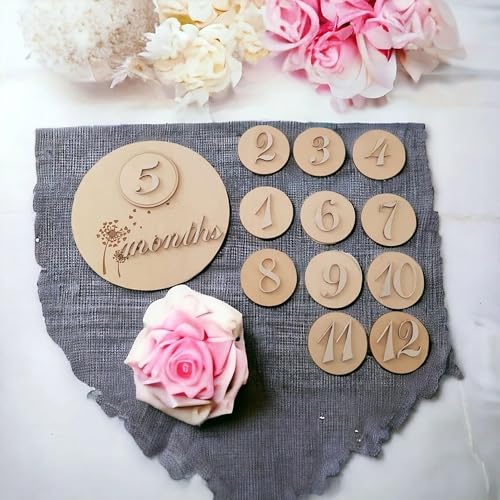 Cliths Set of 13 Wooden Baby Milestone Plaque Monthly Milestone Disc Cards for Newborn Photography, Baby Shower Gifts, Nursery Decor, Keepsakes for Mom & Parents Baby Milestone Cards - Image 3
