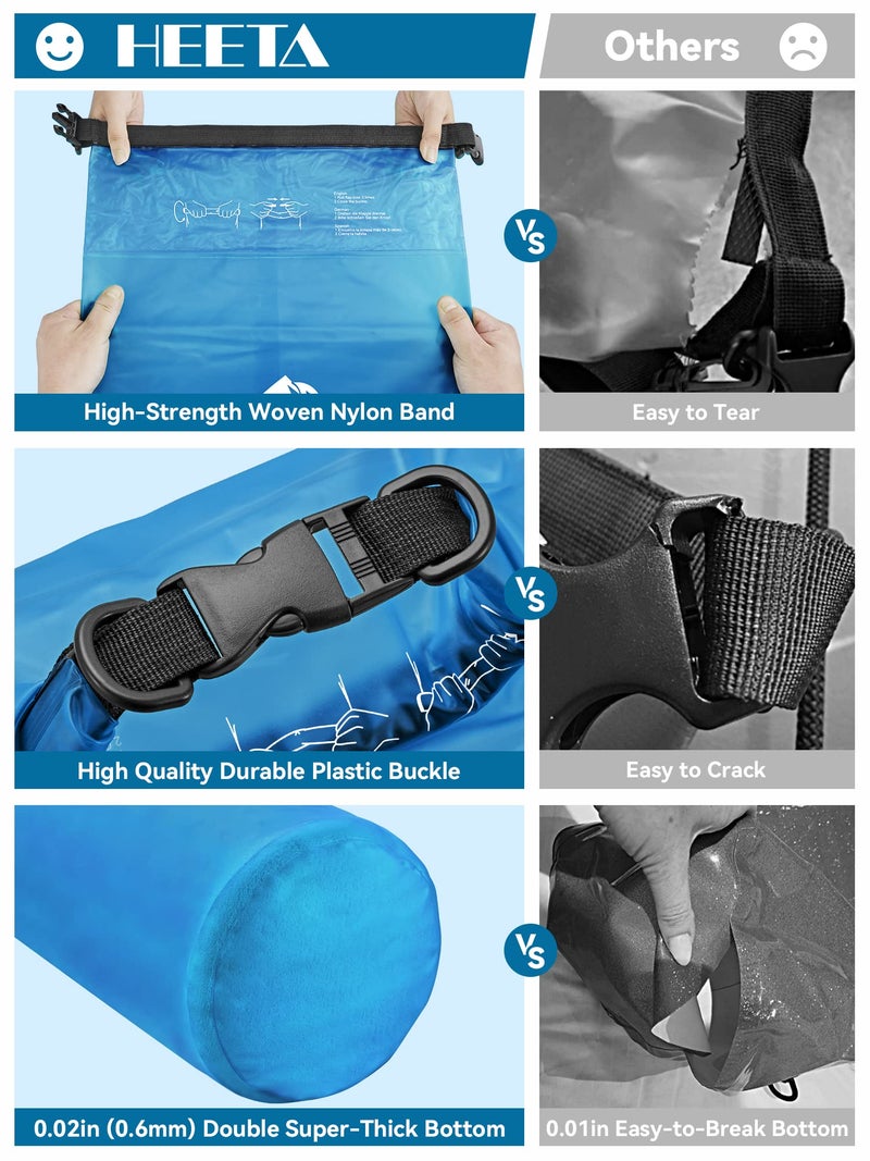 HEETA Dry Bag Waterproof for Women Men, Roll Top Lightweight Dry Storage Bag Backpack with Phone Case for Travel, Swimming, Boating, Kayaking, Camping and Beach (Transparent Blue, 5L) - Image 4