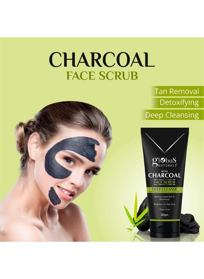 Globus Naturals Anti Pollution & Anti Acne Charcoal Face Scrub, Detox & Deep Cleanse Formula, Fights Pollution And De-Tans Skin, For Men With Oily & Acne Prone Skin, 100 Gms, Pack Of 1 - Image 1