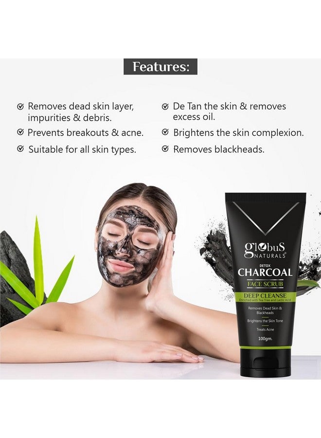 Globus Naturals Anti Pollution & Anti Acne Charcoal Face Scrub, Detox & Deep Cleanse Formula, Fights Pollution And De-Tans Skin, For Men With Oily & Acne Prone Skin, 100 Gms, Pack Of 1 - Image 2