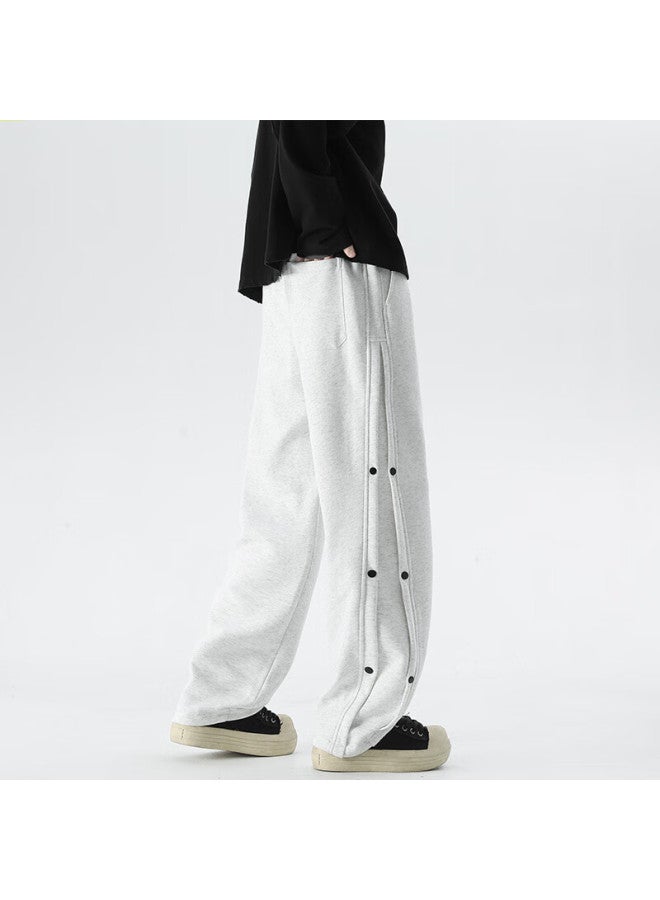 Izexx Button-fly Casual Pants Men Autumn American High Street Comfortable Straight-leg Versatile Sports Sweatpants Zh19 Light Gray 2XL - Image 3