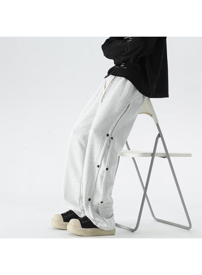 Izexx Button-fly Casual Pants Men Autumn American High Street Comfortable Straight-leg Versatile Sports Sweatpants Zh19 Light Gray 2XL - Image 4