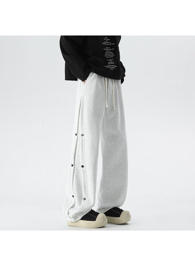 Izexx Button-fly Casual Pants Men Autumn American High Street Comfortable Straight-leg Versatile Sports Sweatpants Zh19 Light Gray 2XL - Image 1