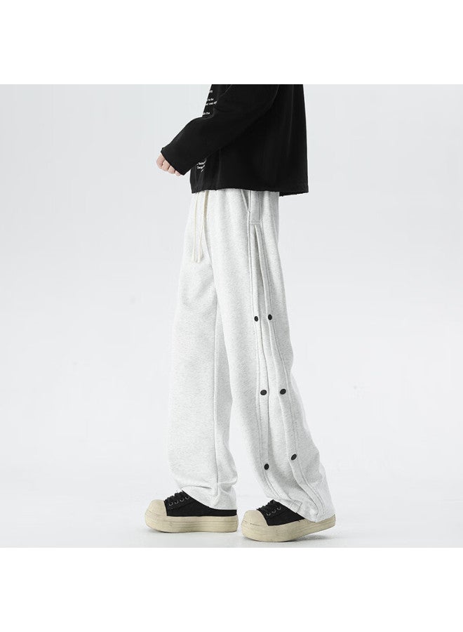 Izexx Button-fly Casual Pants Men Autumn American High Street Comfortable Straight-leg Versatile Sports Sweatpants Zh19 Light Gray 2XL - Image 2