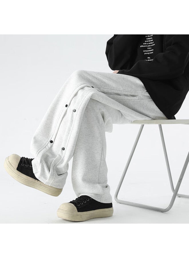 Izexx Button-fly Casual Pants Men Autumn American High Street Comfortable Straight-leg Versatile Sports Sweatpants Zh19 Light Gray 2XL - Image 5