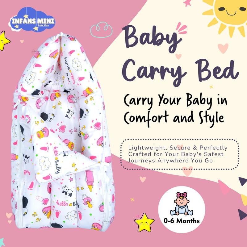 Infans Mini Baby Bed, Sleeping Bag & Carry Nest Cotton|3 in 1 Convertible Portable Bassinet-Nest|Unisex New Born Sleeping Bed for 0-6 Months (Panda Pink) - Image 2