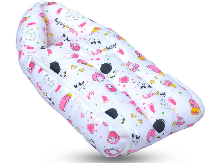 Infans Mini Baby Bed, Sleeping Bag & Carry Nest Cotton|3 in 1 Convertible Portable Bassinet-Nest|Unisex New Born Sleeping Bed for 0-6 Months (Panda Pink) - Image 1