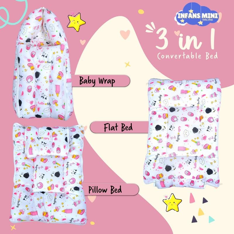 Infans Mini Baby Bed, Sleeping Bag & Carry Nest Cotton|3 in 1 Convertible Portable Bassinet-Nest|Unisex New Born Sleeping Bed for 0-6 Months (Panda Pink) - Image 5