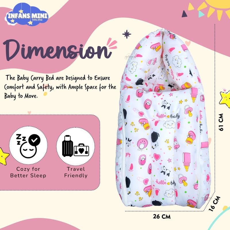 Infans Mini Baby Bed, Sleeping Bag & Carry Nest Cotton|3 in 1 Convertible Portable Bassinet-Nest|Unisex New Born Sleeping Bed for 0-6 Months (Panda Pink) - Image 4