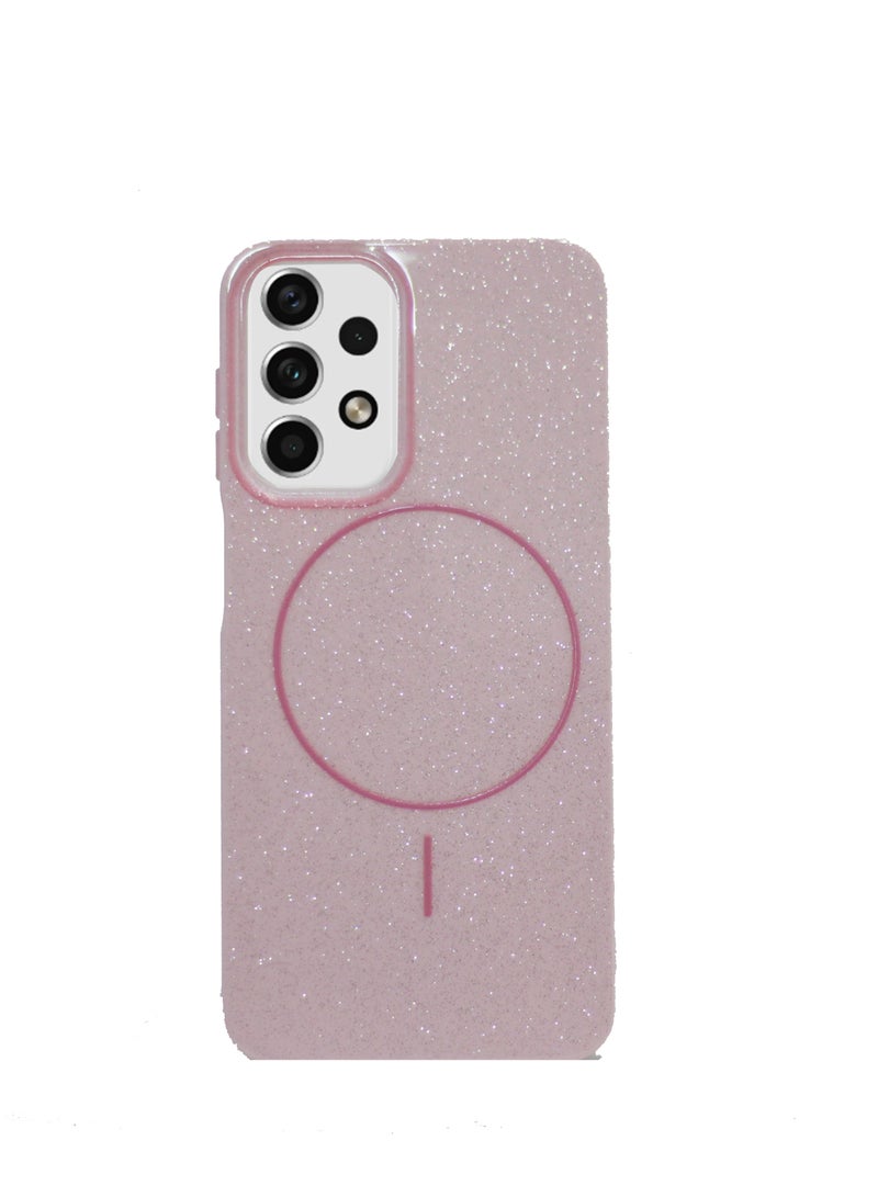 متوافق مع غطاء خلفي لهاتف سامسونج A23 من الكريستال اللامع البسيط متوافق مع ماج سيف لـ - (وردي)