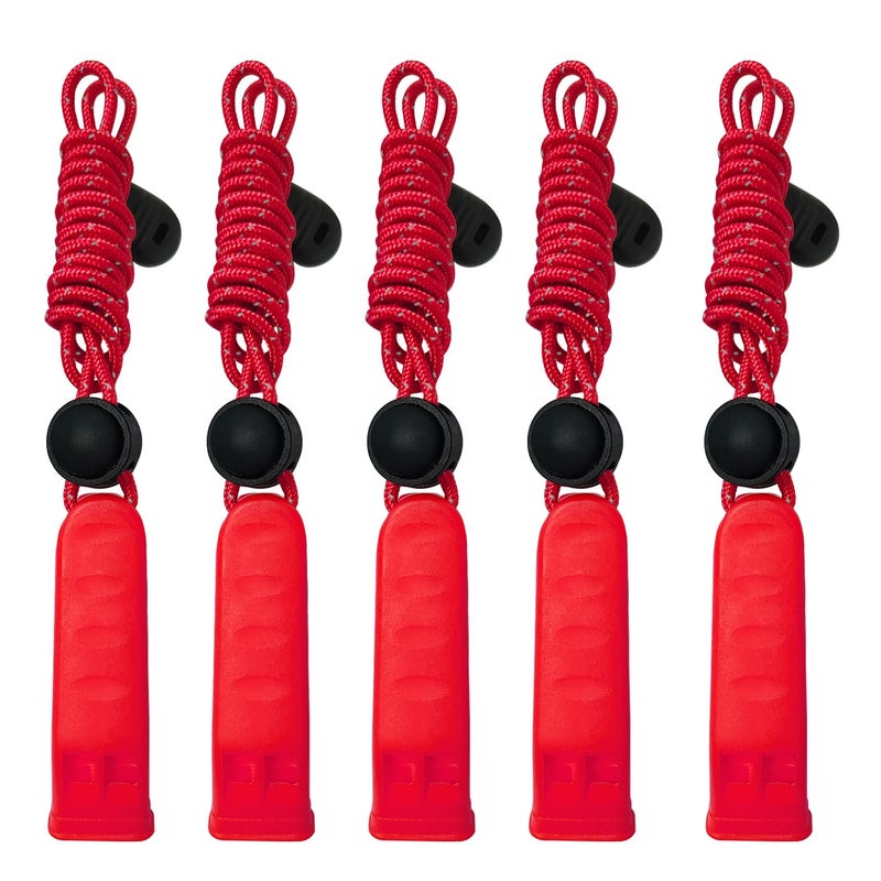 Amzonly Emergency Whistle, 120db Safety Whistle Survival Shrill Loud for Camping Hiking Hunting Boating Fishing Life Vest Jacket Rescue Signaling Kids Lifeguard Red 5 Pack - Image 1