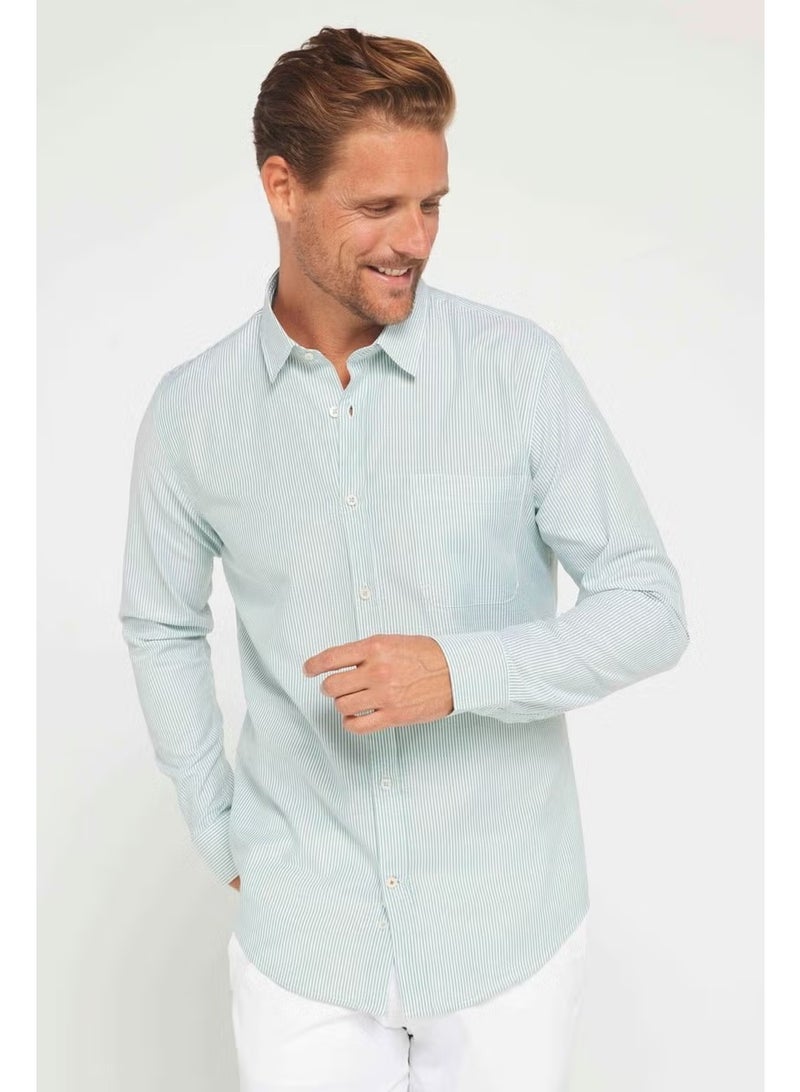 Tudors Men's Slim Fit Slim Fit Long Sleeve 100% Cotton Linen Texture Button-Up Collar Shirt - Image 1