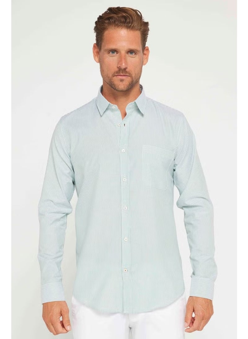 Tudors Men's Slim Fit Slim Fit Long Sleeve 100% Cotton Linen Texture Button-Up Collar Shirt - Image 2