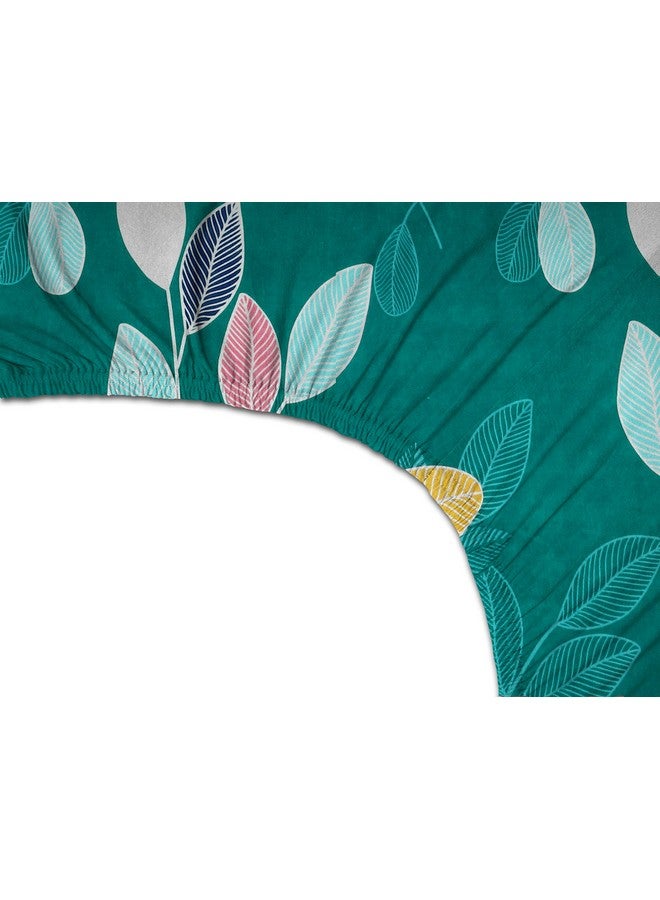 BSB HOME BSB HOME Premium Cotton 210Tc Elastic Fitted Bedsheets with 2 Pillow Covers | Double/Queen Bed with All Around Elastic 220 TC Supersoft Floral Pattren Breathable |Size-78 x72+8 inches |Dark Green  - Image 2