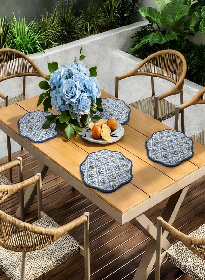 Kuabiz Set of 6 Spring Round Braided Placemats with Coasters 12" Blue Floral Cotton Rope Woven Placemats Washable Scalloped Embroidery Table Mat for 7-10 Inch Plates for Wedding Bridal Shower Party Decor - Image 3