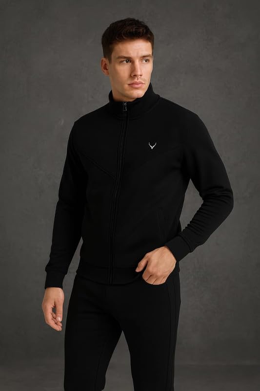 Krystle Men Two Piece Tracksuit Set | Winter Pajama & Jacket Combo | Stylish Sportswear for (Black,Large) - Image 3