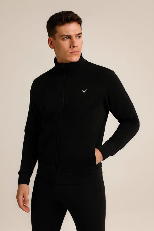 Krystle Men Two Piece Tracksuit Set | Winter Pajama & Jacket Combo | Stylish Sportswear for (Black,Large) - Image 5