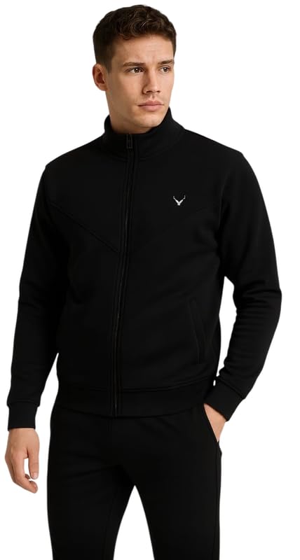 Krystle Men Two Piece Tracksuit Set | Winter Pajama & Jacket Combo | Stylish Sportswear for (Black,Large) - Image 1