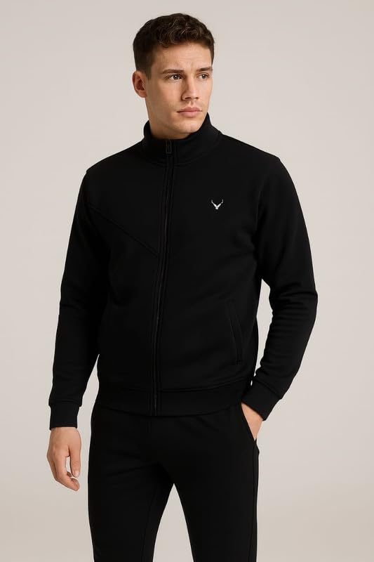 Krystle Men Two Piece Tracksuit Set | Winter Pajama & Jacket Combo | Stylish Sportswear for (Black,Large) - Image 4