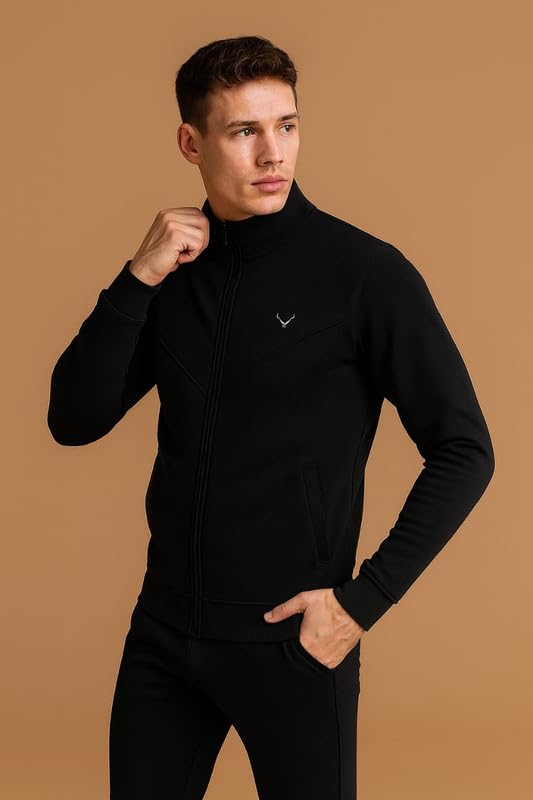 Krystle Men Two Piece Tracksuit Set | Winter Pajama & Jacket Combo | Stylish Sportswear for (Black,Large) - Image 2