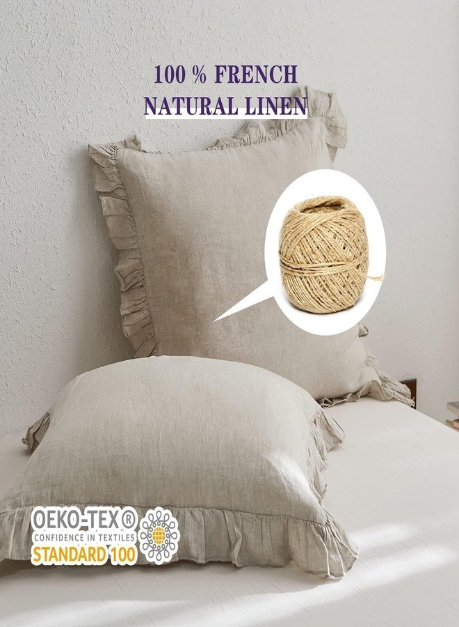 Simple&Opulence 100% Linen Euro Sham Covers with Ruffle, 26x26 Inch Pillow Covers Set of 2, Euro Pillow Shams for Bed Couch French Home Decor Luxury and Breathable Square Pillow Cases, Natural Linen - Image 3