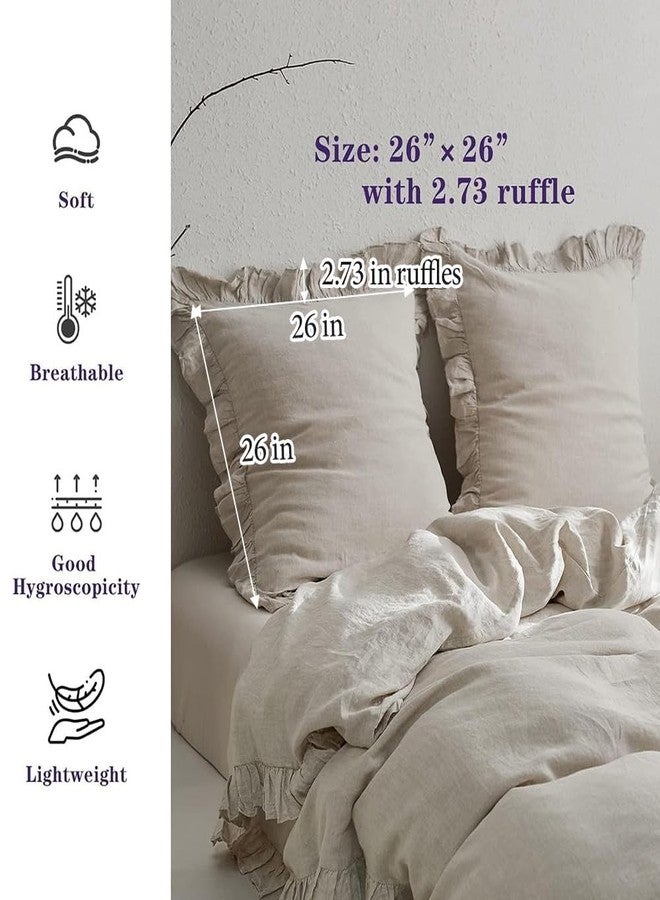 Simple&Opulence 100% Linen Euro Sham Covers with Ruffle, 26x26 Inch Pillow Covers Set of 2, Euro Pillow Shams for Bed Couch French Home Decor Luxury and Breathable Square Pillow Cases, Natural Linen - Image 2