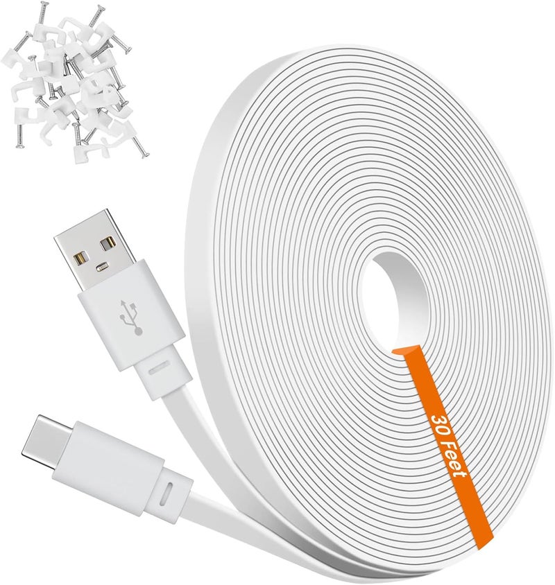 weishan 30ft USB C Power Extension Cable Compatible with Ring Pan-Tilt Indoor Cam 2024 Release - 9m Type-C Long Flat Charging Cord, White - Image 1