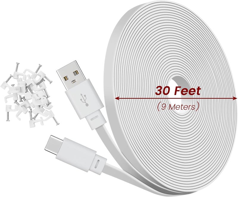 weishan 30ft USB C Power Extension Cable Compatible with Ring Pan-Tilt Indoor Cam 2024 Release - 9m Type-C Long Flat Charging Cord, White - Image 5