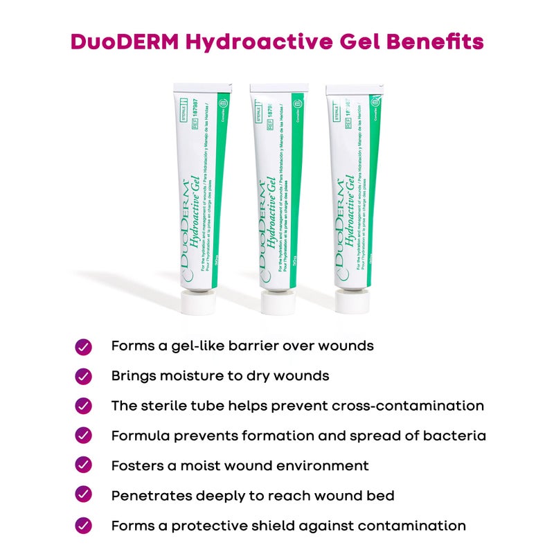 ConvaTec DuoDERM Hydroactive Sterile Gel, 30 Grams Tube for Management of Partial and Full-Thickness Wounds, Aids Autolytic Debridement, 187987, Box of 3 Tubes - Image 3
