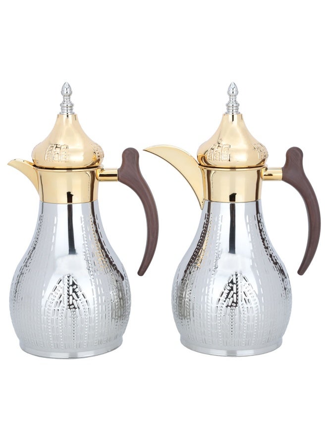 السيف غاليري طقم ترامس هيلة السيف غاليري، 1.2/1.2 لتر، قطعتين، يد خشبي، حافظة داخلية استيل، هيكل خارجي استيل - فضي - Image 1