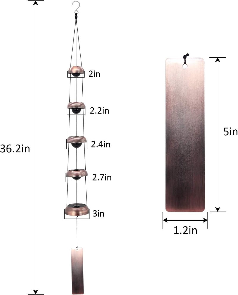ASTARIN Bell Wind Chimes, Temple Wind Bell, Red Copper Wind Chimes with 5 Bells, Feng Shui Wind Chime for Home Yard Outdoor Decoration, A Great Memorial Wind Chime for Someone Who Loves Peace Red Copper - Image 3