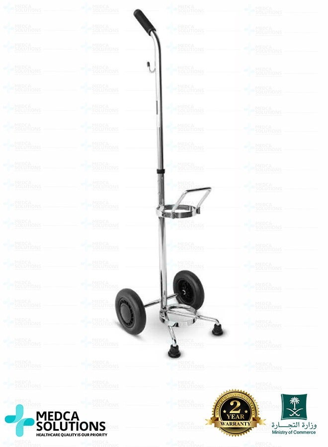 Medca Solutions Stainless Steel Single Oxygen Cylinder Trolley - Medical Mobile Cart with Safety Chain & Silent Wheels for Clinics & Home Care - Image 3