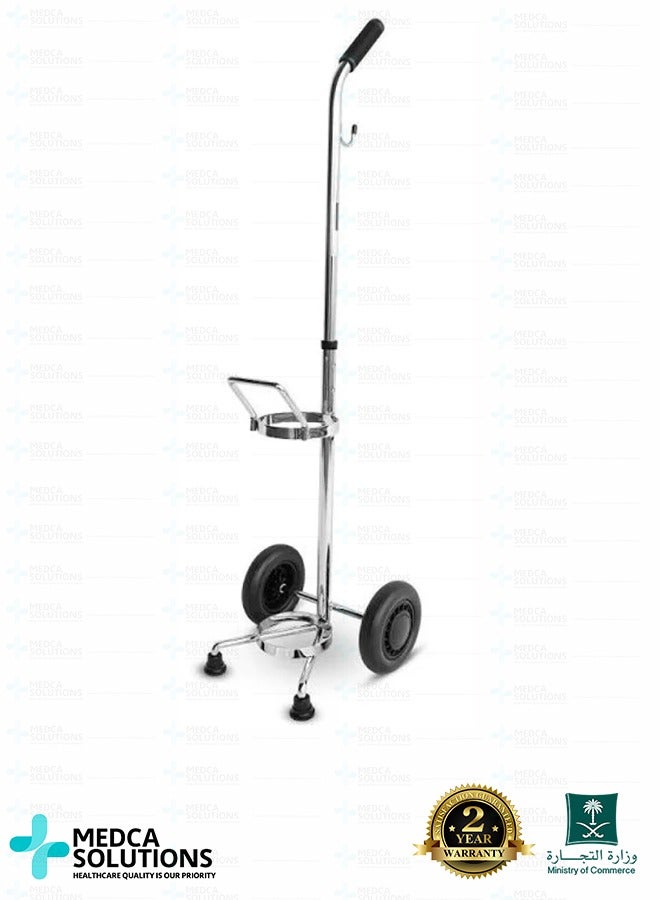 Medca Solutions Stainless Steel Single Oxygen Cylinder Trolley - Medical Mobile Cart with Safety Chain & Silent Wheels for Clinics & Home Care - Image 1