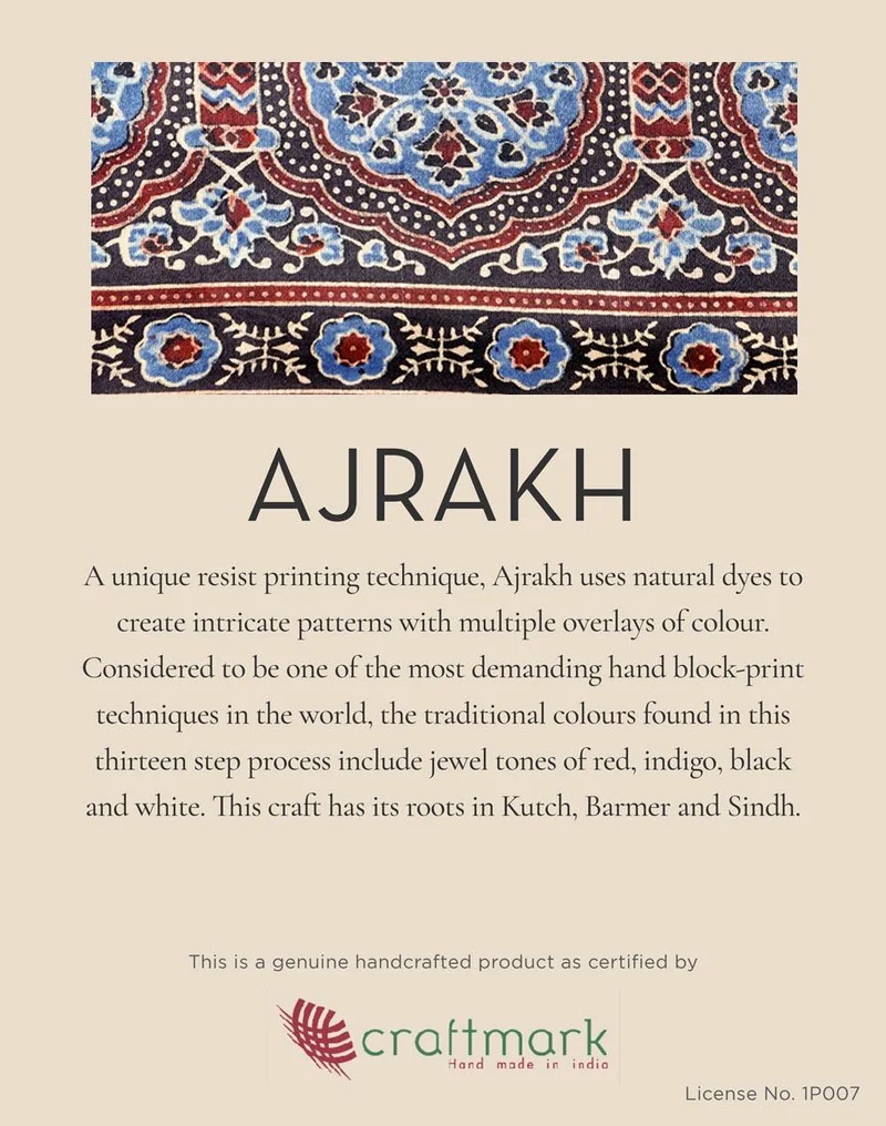 Fabindia Blue Cotton Silk Ajrakh Printed Midi Dress