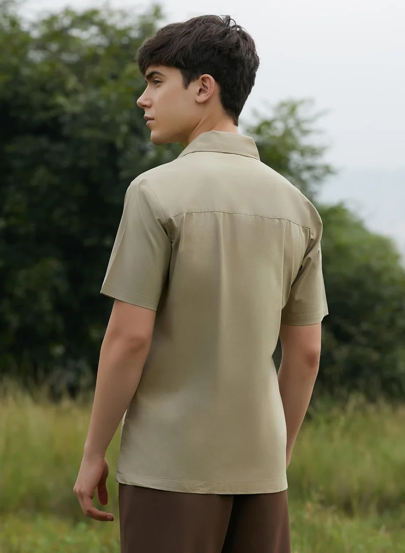 Campus Sutra Men's Khaki Brown Korean Wrap Shirt
