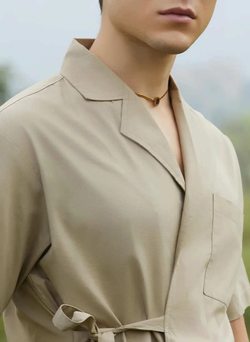 Campus Sutra Men's Khaki Brown Korean Wrap Shirt