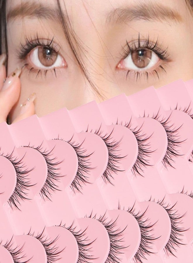 outopen 10 Pairs Manga Lashes Natural Look False Eyelashes Wispy Spiky Anime Lashes Korean Japanese Asian Style Cosplay Fake Eyelashes with Clear Band - Image 1