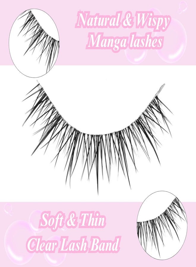 outopen 10 Pairs Manga Lashes Natural Look False Eyelashes Wispy Spiky Anime Lashes Korean Japanese Asian Style Cosplay Fake Eyelashes with Clear Band - Image 3