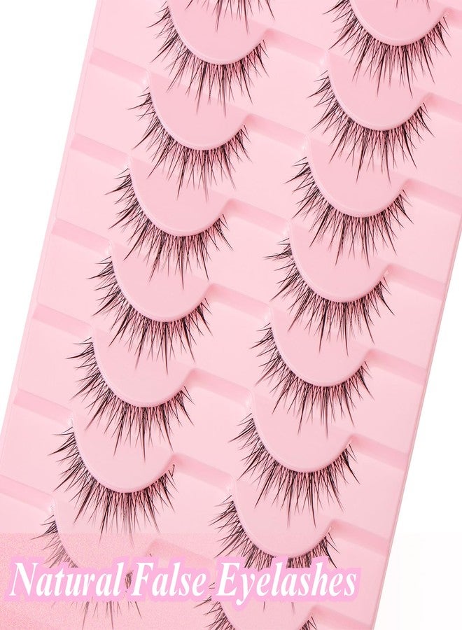 outopen 10 Pairs Manga Lashes Natural Look False Eyelashes Wispy Spiky Anime Lashes Korean Japanese Asian Style Cosplay Fake Eyelashes with Clear Band - Image 4