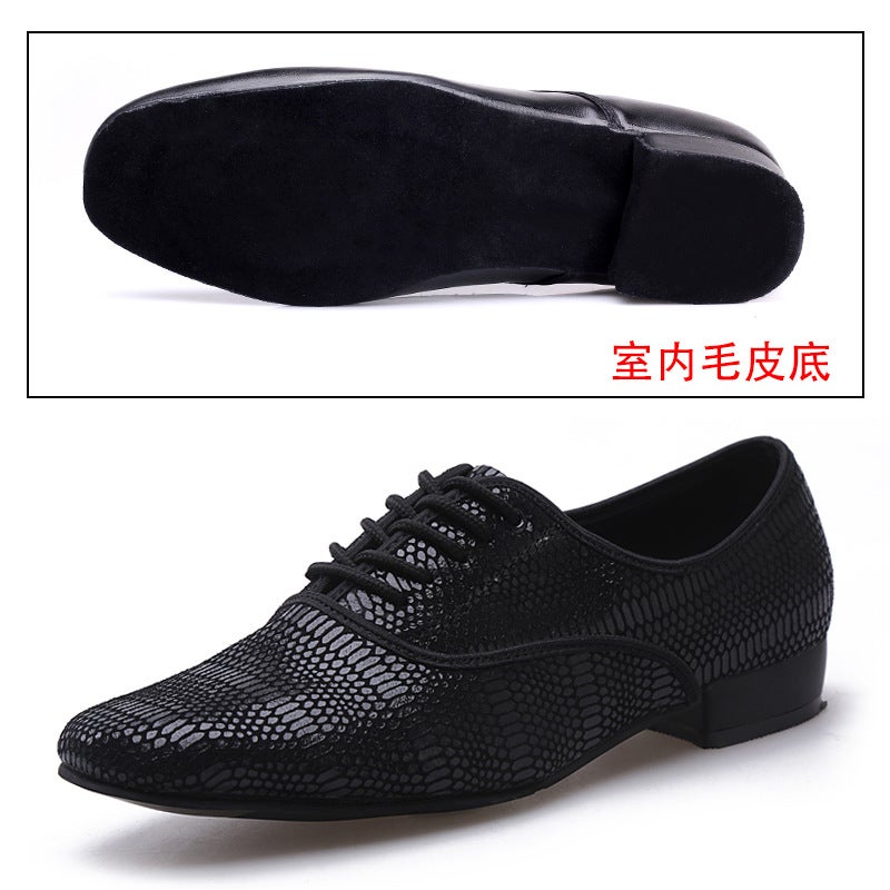 Generic Dance Palmer Mens Waltz Shoes Modern Tango National Standard Dance Soft-soled Cowhide Dance Shoes Plus Size Cross-Border Black fur bottom