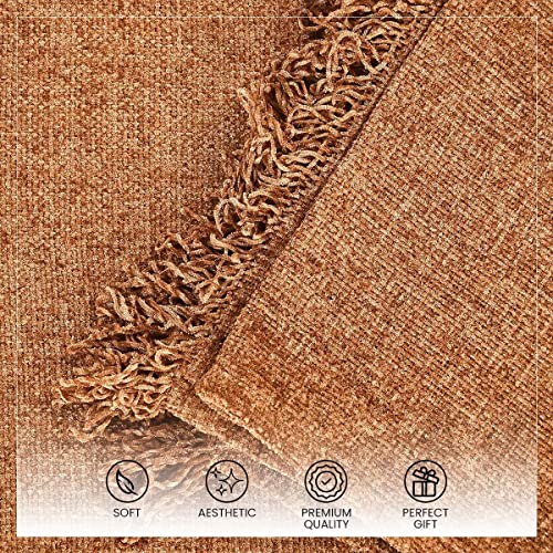 SASHAA WORLD Solid Soft Chenille Throw Blanket for Sofa, Bed & Couch with Cushion Cover Set | Rust Throw & Cushion Cover | Throw-130x180 cm, Cushion-45x45 cm, Wrinkle_Resistant - Image 4
