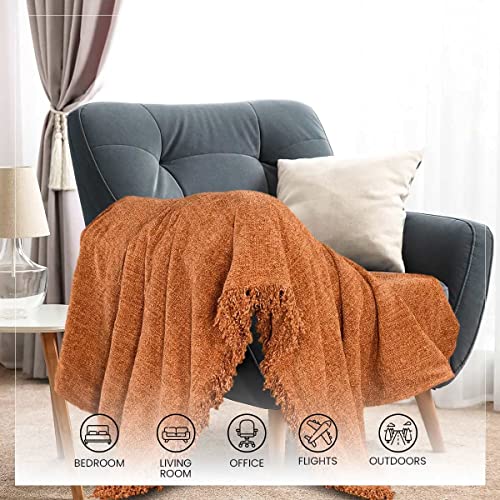 SASHAA WORLD Solid Soft Chenille Throw Blanket for Sofa, Bed & Couch with Cushion Cover Set | Rust Throw & Cushion Cover | Throw-130x180 cm, Cushion-45x45 cm, Wrinkle_Resistant - Image 5