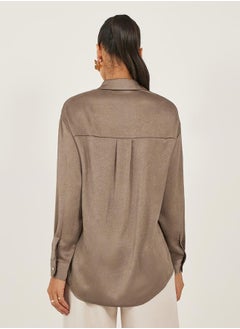 Styli Brown Textured Long Sleeve Oversized Shirt  - Image 5