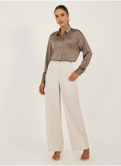 Styli Brown Textured Long Sleeve Oversized Shirt  - Image 3