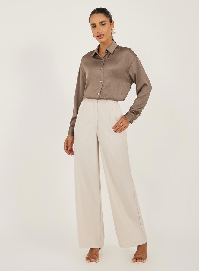 Styli Brown Textured Long Sleeve Oversized Shirt - Image 3