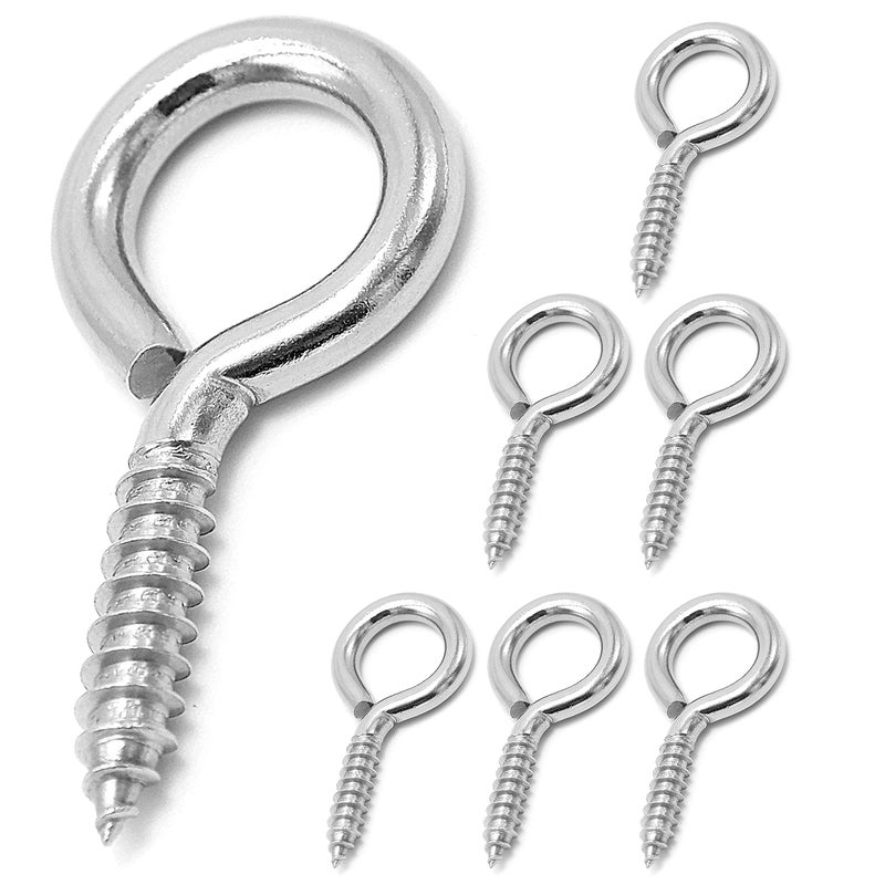 ZUSFUL 6 Pcs M6 304 Stainless Steel Screw Eye Hooks, 2-1/2 Inches Eyes Screw Hooks,Heavy Duty Screw Eye Bolt,Load Bearing 200LB,Indoor & Outdoor Use - Image 1
