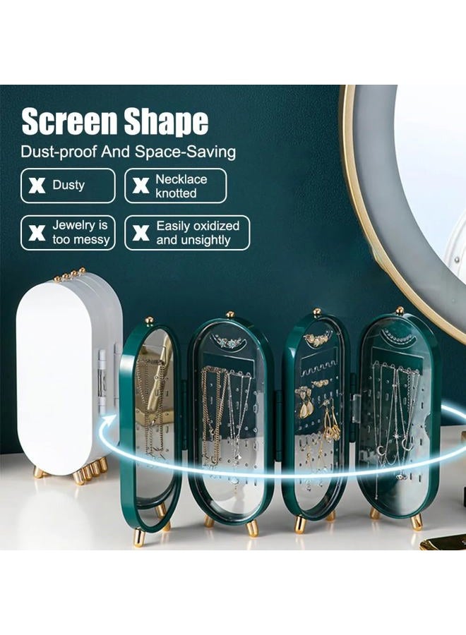 Tvoip Earring Organizer Stand，4-Layer Small Foldable Dustproof Jewelry Holder with 153 Holes For Women Earrings, Earring Backs, Necklaces,Display Jewelry Organizer (Green) - Image 3