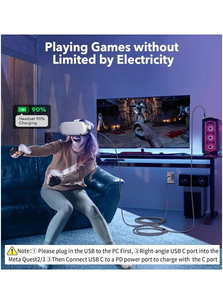 كابل توصيل بطول 16 قدمًا لسماعات الرأس Meta Oculus Quest 3 وQuest 2/Pro، شحن 3 في 1 أثناء اللعب طوال اليوم، مع منفذ USB C لتوفير طاقة كافية لسماعات الرأس VR - Image 4