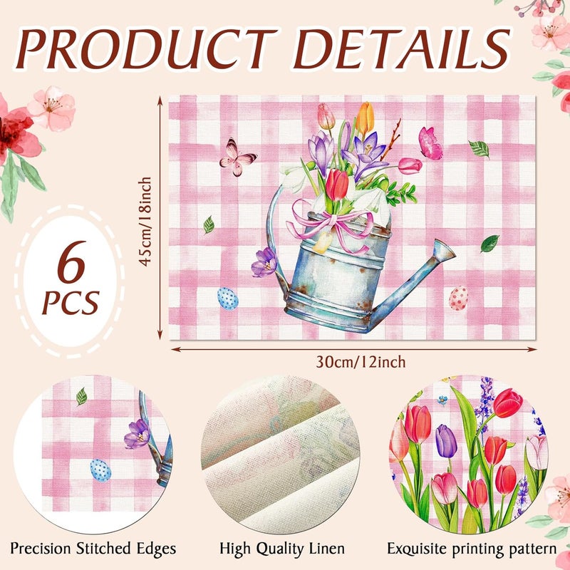 Mindsoft Set of 6 Easter Placemats 12 x 18 Inch Tulip Spring Table Mats Rustic Vintage Dining Table Place Mats for Home Farmhouse Kitchen Seasonal Summer DecorationTulip - Image 3